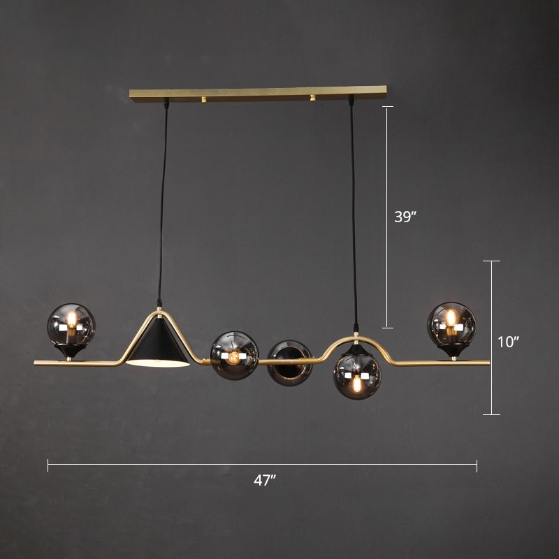 Cone and Ball Hanging Island Light Minimalist Metal Dining Room Pendant Lamp in Gold