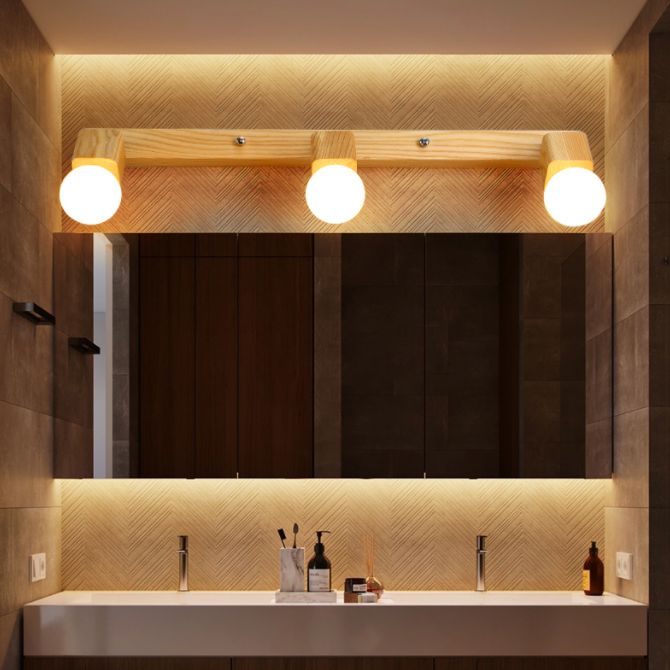 Modern Minimalist Style Cubic Vanity Wall Light Fixtures Wood Vanity Mirror Lights for Bathroom