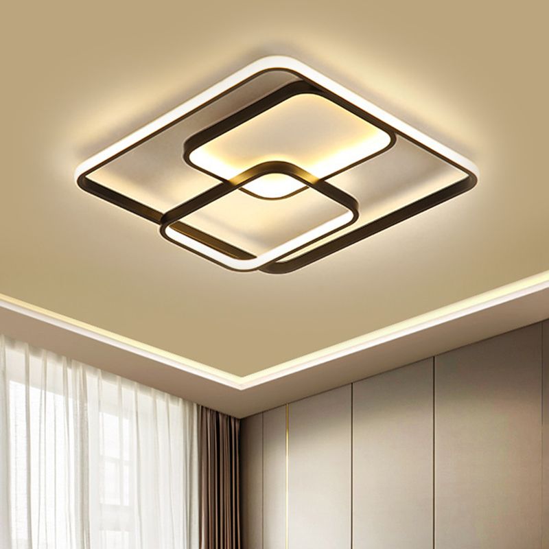 Metal Square and Rectangle Ceiling Lamp Contemporary 16.5"/20.5" W LED Black Flush Mount Lighting, Warm/White Light