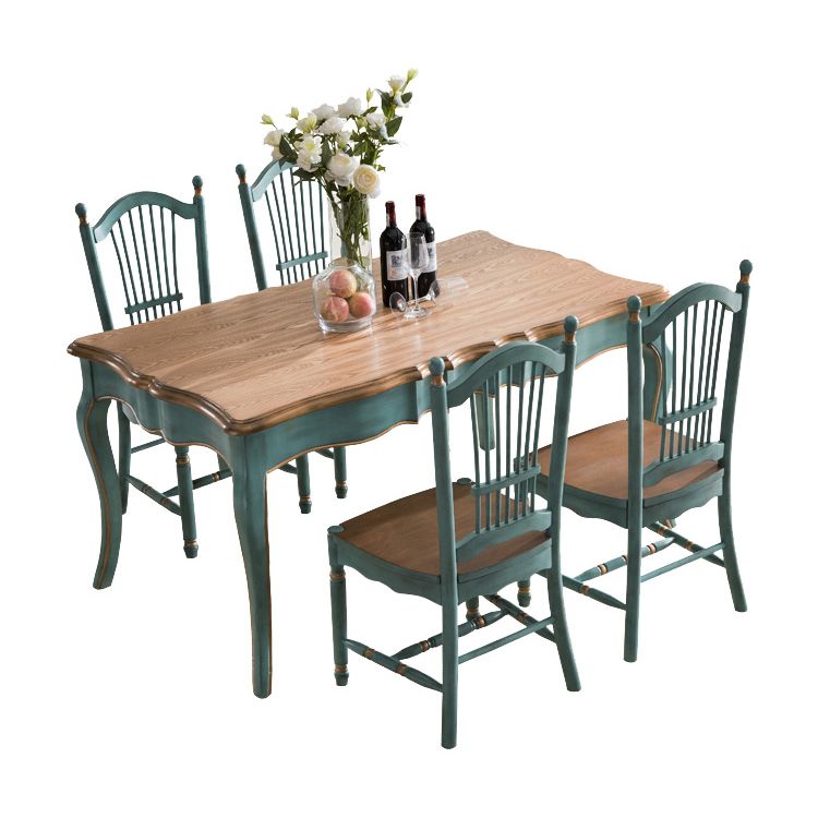 Traditional Wooden Dining Room Set Standard Height with Rectangle Top and Blue Base Dining Furniture