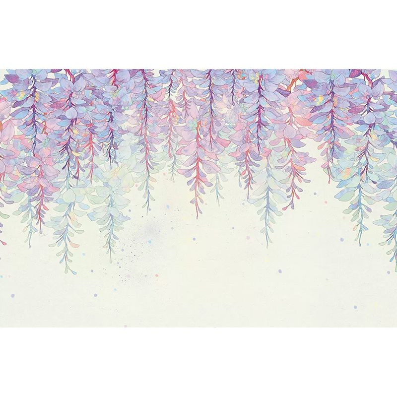 Purple Wisteria Mural Wallpaper Flower Stylish Moisture Resistant Wall Covering for Home