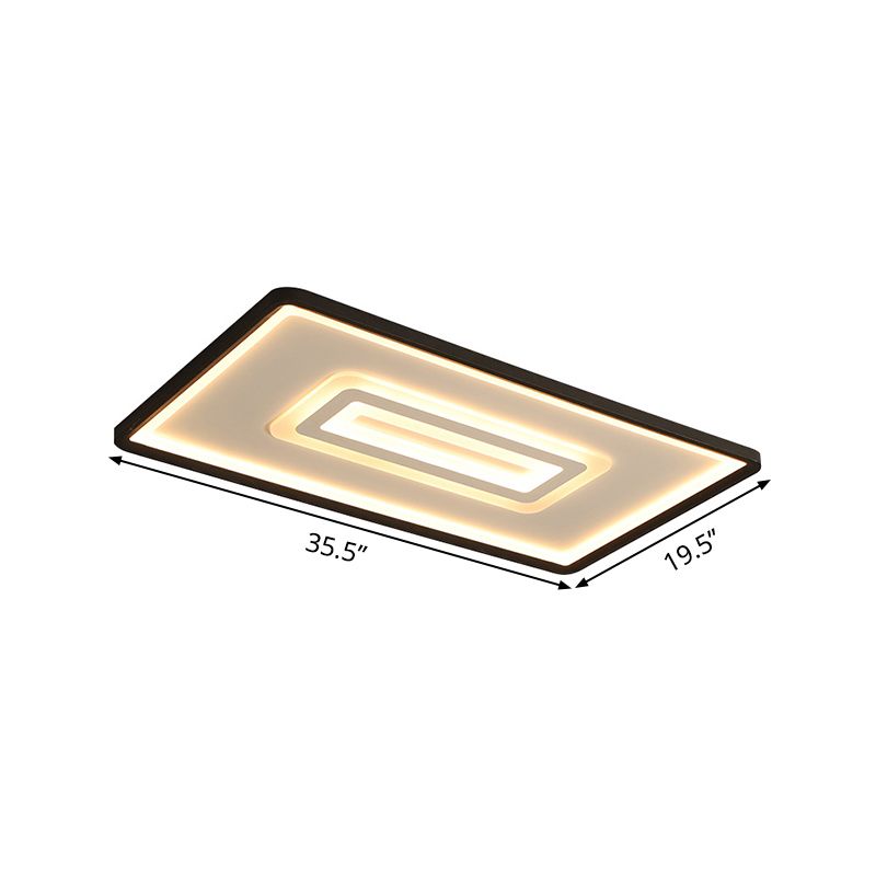 35.5"/43" W Dual Rectangle Flush Light Nordic Style Black Metal Indoor Light Fixture, Warm/White Light/Remote Control Stepless Dimming