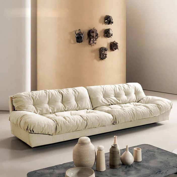 Modern White Tufted Sofa & Chaise 29.92" H Velvet Armless Sofa
