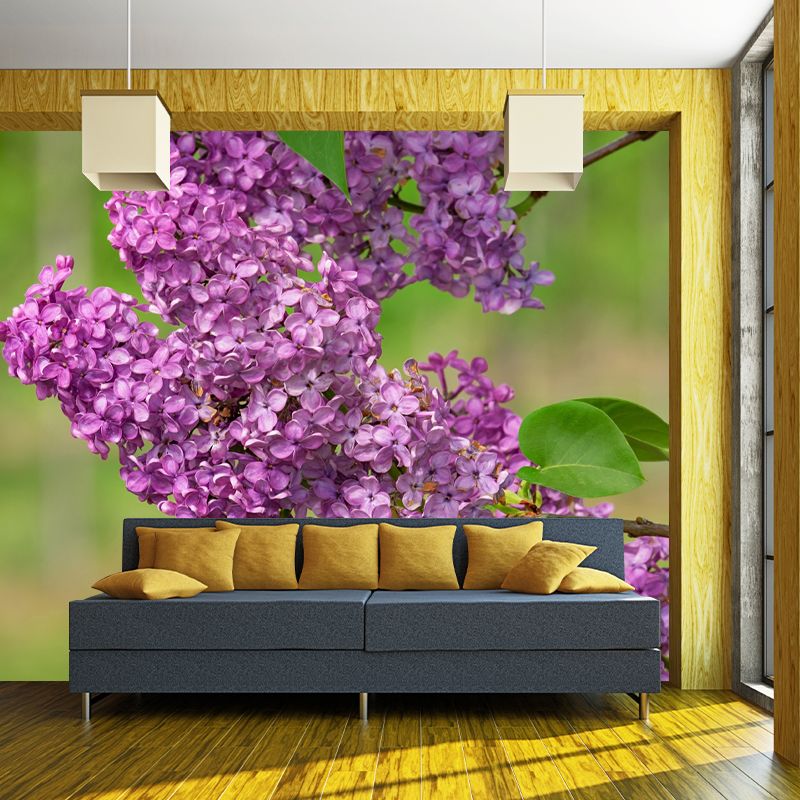 Customized Blooming Lilac Mural Wallpaper Contemporary for Guest Room Decor