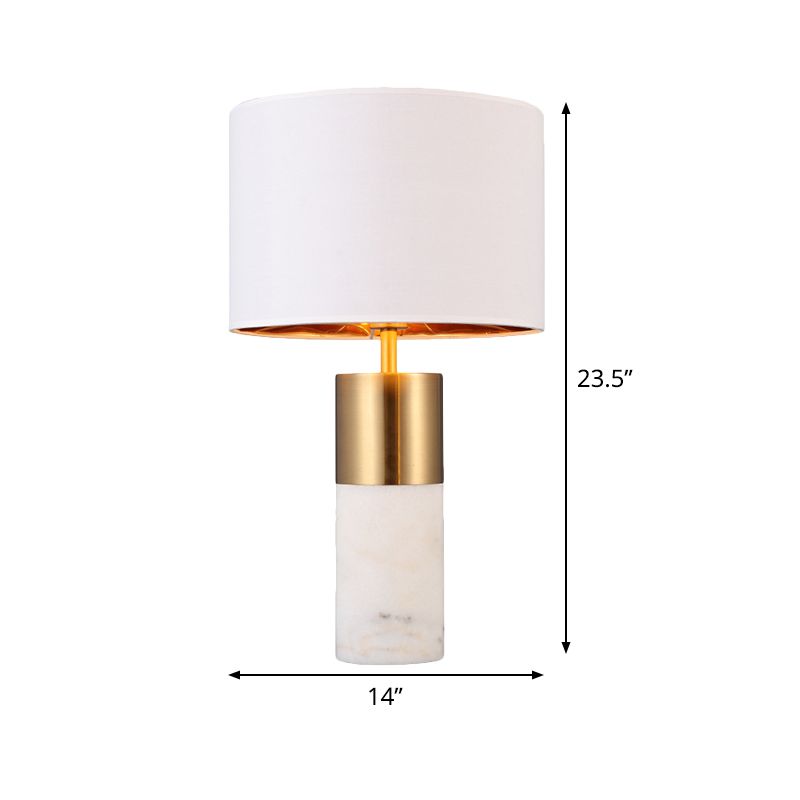 1 tête de bureau cylindrique lampe à tissu moderne Lumière en blanc avec base en marbre