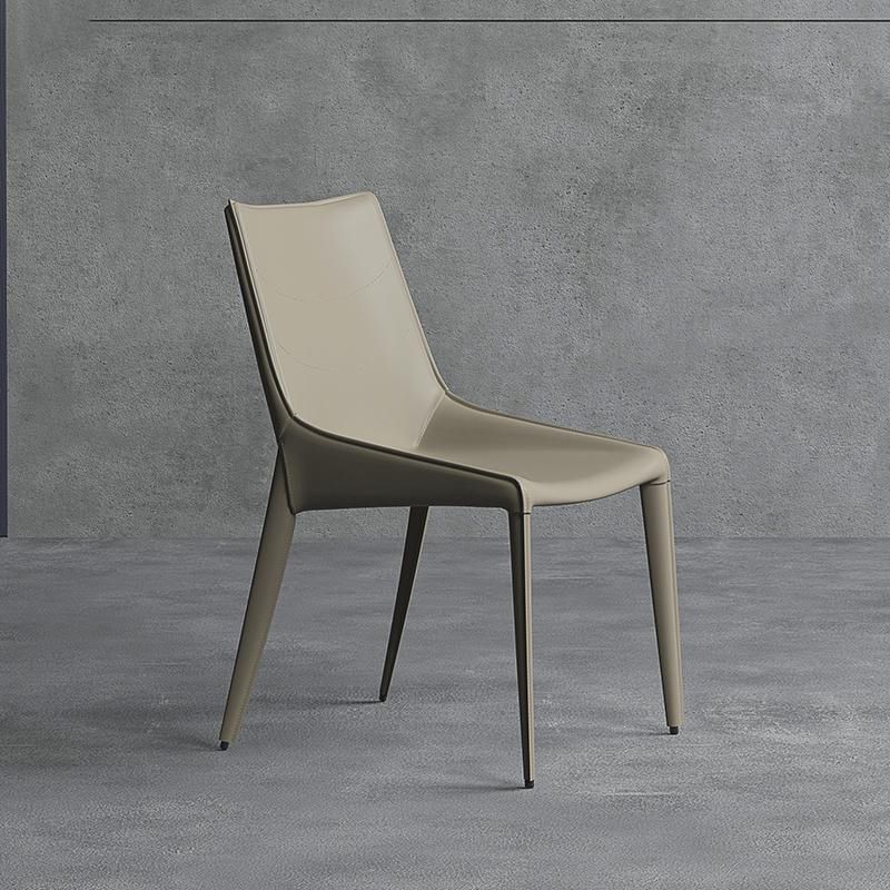 Modern Style Chair Leather Indoor Dining Side Chair with Metal Base