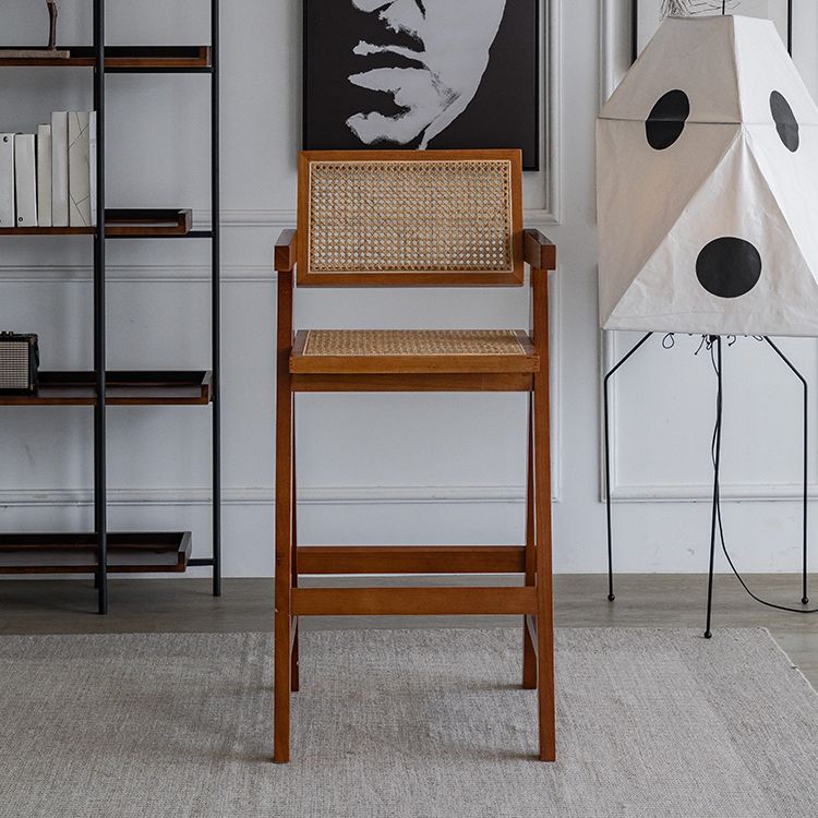 Contemporary Low Back Solid Wood Armed Bar Stool with Footrest