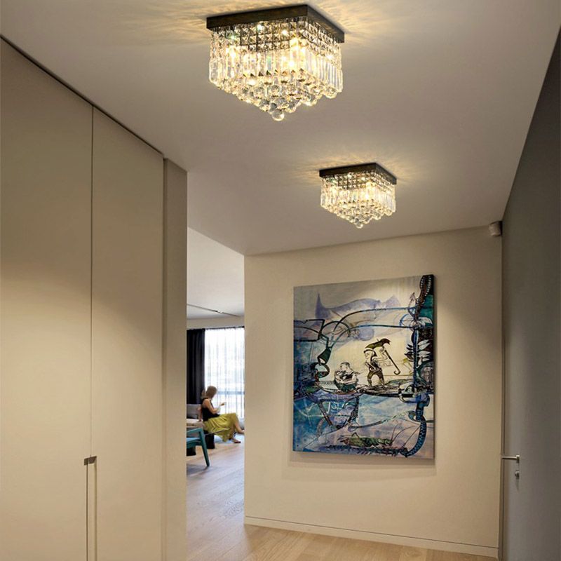 Rechthoek Corridor Plafond Gemonteerd Licht Gefacetteerde Kristal 2/4 Heads Contemporary Flush Light in zwart/wit