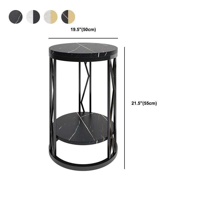 Round Slate Plate Table Plate Metal Frame Base Modern Style Side Table