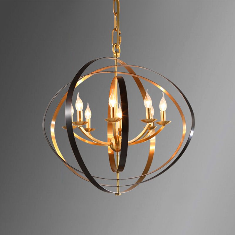 8 Lights Pendant Light Classic Candle Metal Hanging Chandelier in Gold for Living Room with Ring