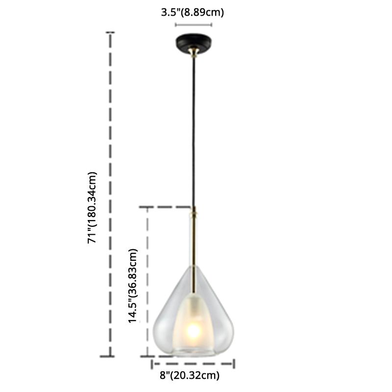 1 Light Teardrop Pendant Lamp Modern Double Glass Hanging Lamp for Living Room