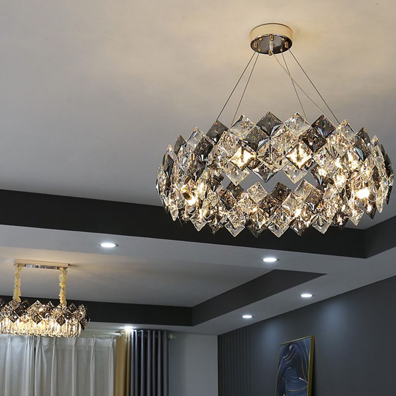 Contemporary Style Wheel Shape Pendant Chandeliers Crystal Chandelier Lights in Grey