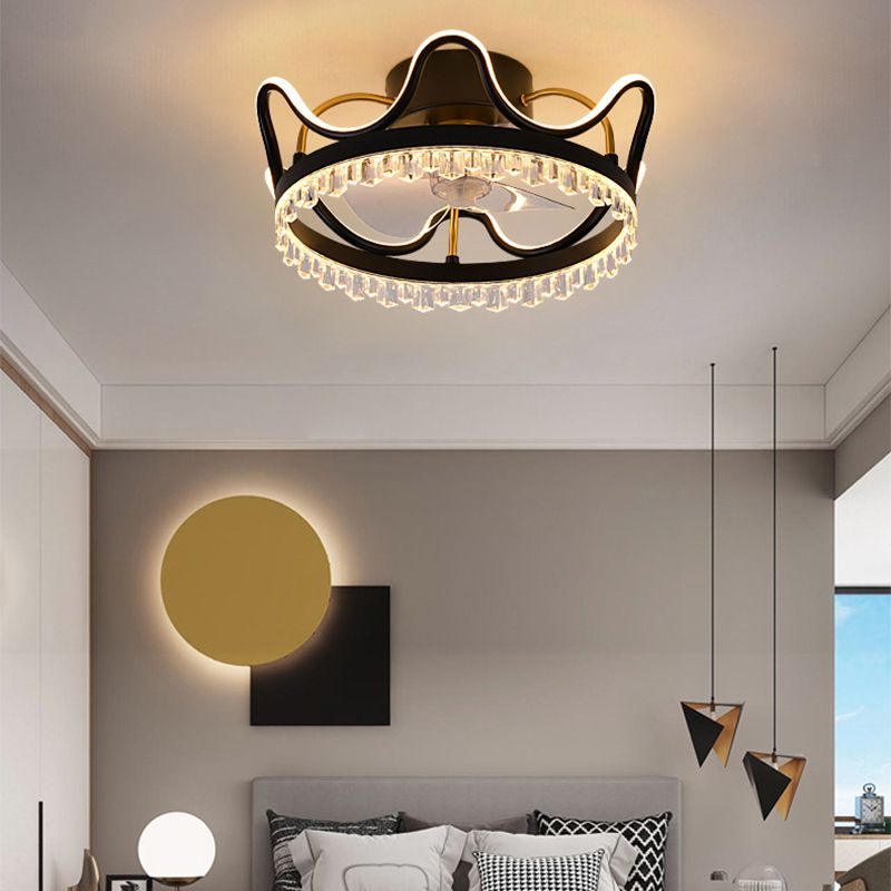 Kronenförmige Schlafzimmer Deckenventilator Lampe Acryl Moderne LED Semi Flush Light