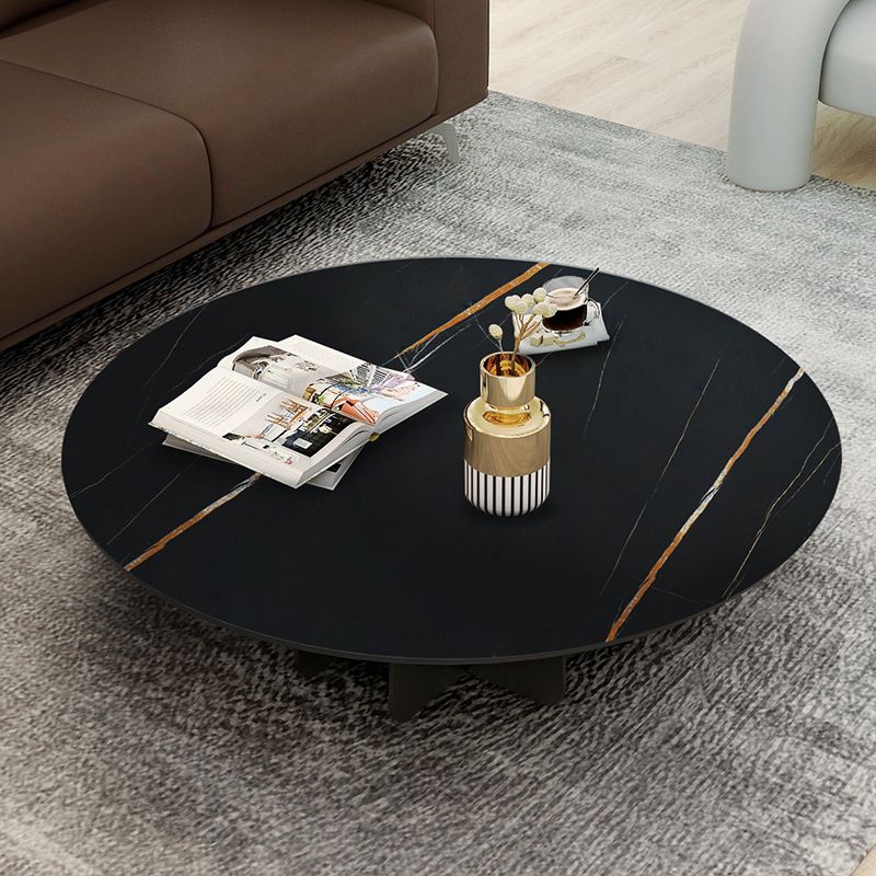 13.7"H Modern Metal Abstract Glass/slate Round Top Coffee Table