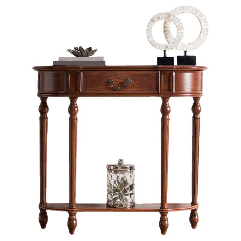 Mid-Century Modern Rubber Wood Console Table Half Moon Sofa Console Table for Hall