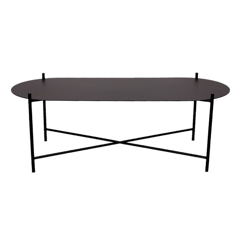 Elliptical Iron Cross Legs Coffee Cocktail Table in Black of 15.7" H