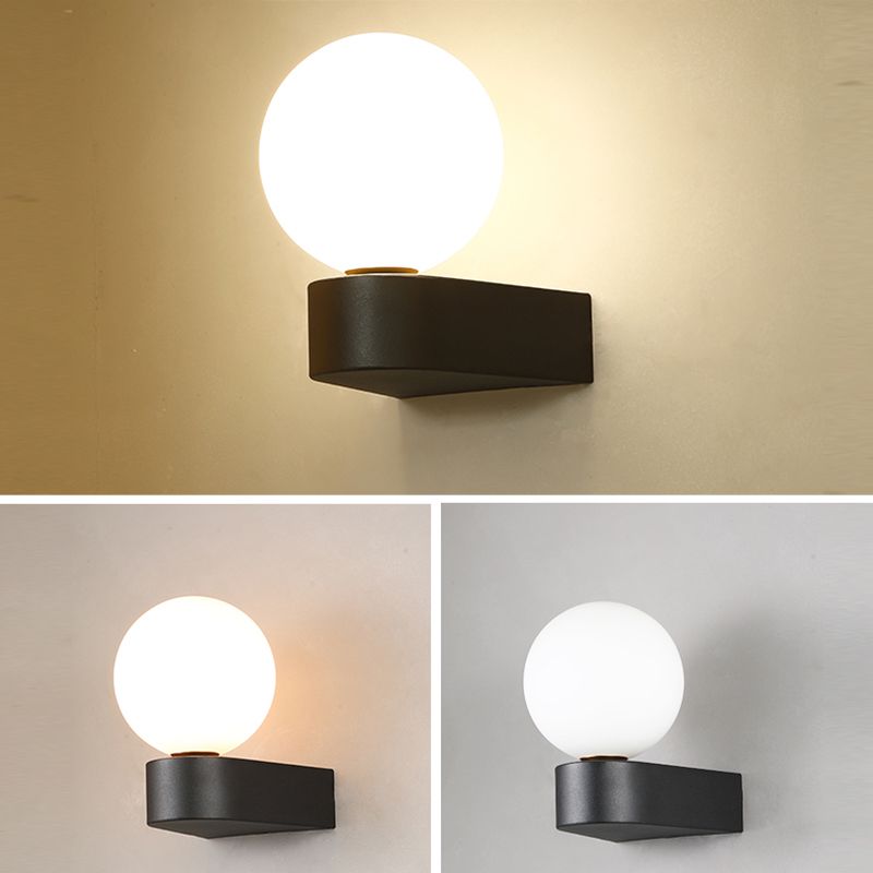 Sphere Sconce Light Modern Style Single Bulb Wall Lamp with White Glass Shade for Bedroom