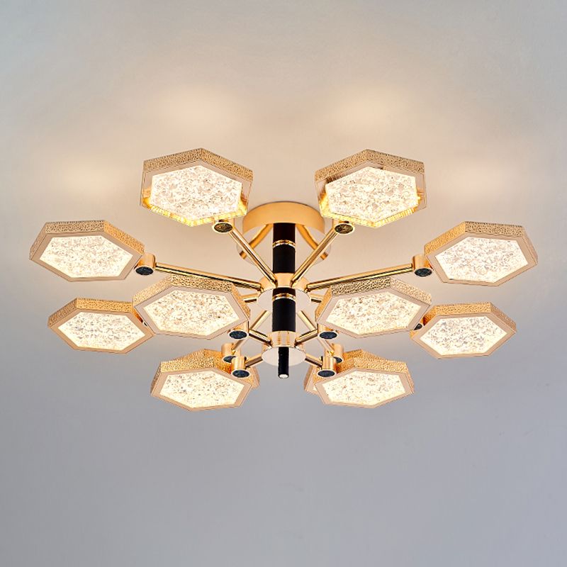 Hexagon Ceiling Light Fixtures Modern Multi-Head Semi Flush Mount Lamp for Living Room
