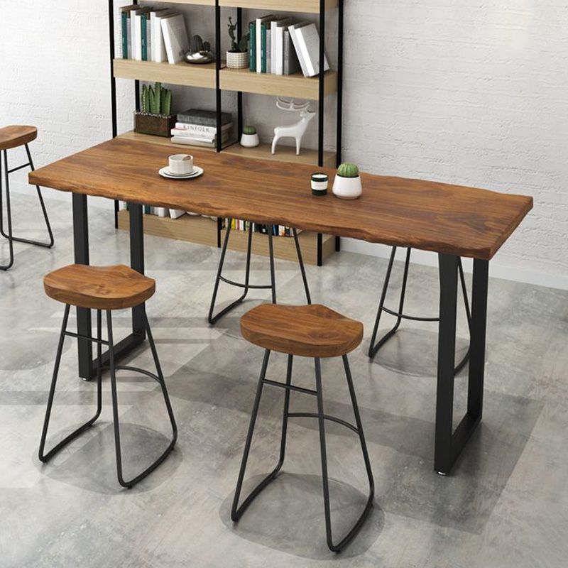 Industrial Bar Height Table Solid Wood Top Bistro Pub Table with Sled Base