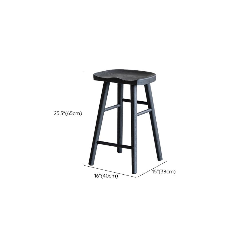 Solid Wood Dining Stools Black Armless Bar Stools with Footrest