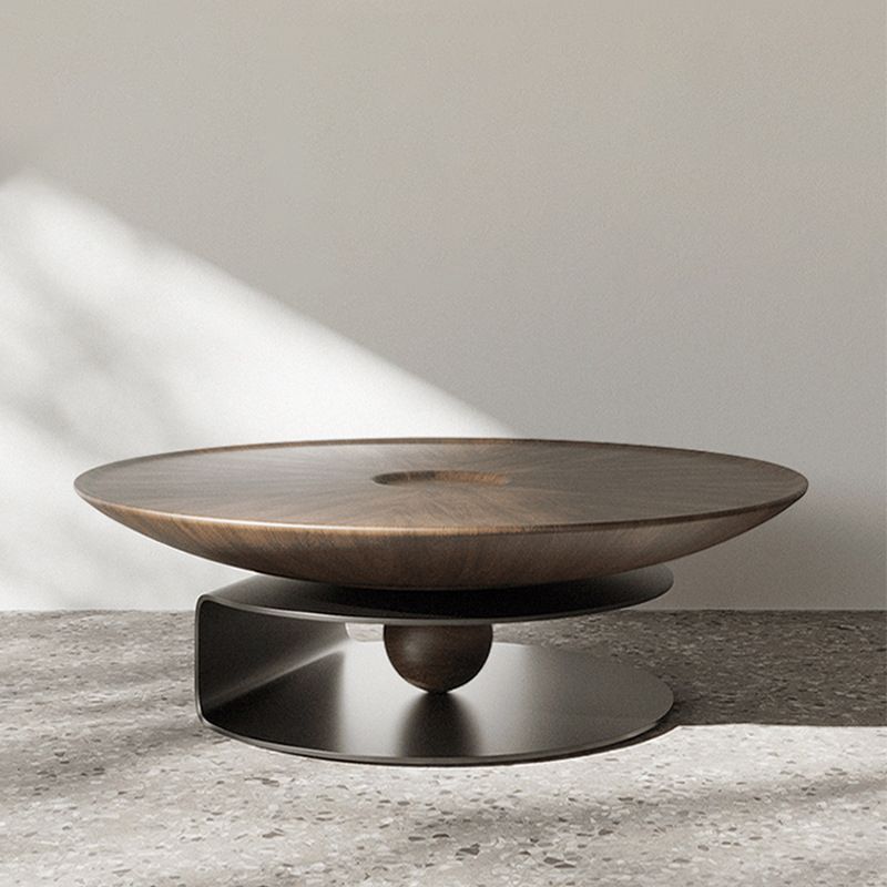 Modern Style Coffee Table with Square Block Base Design Round Glass/wood Table