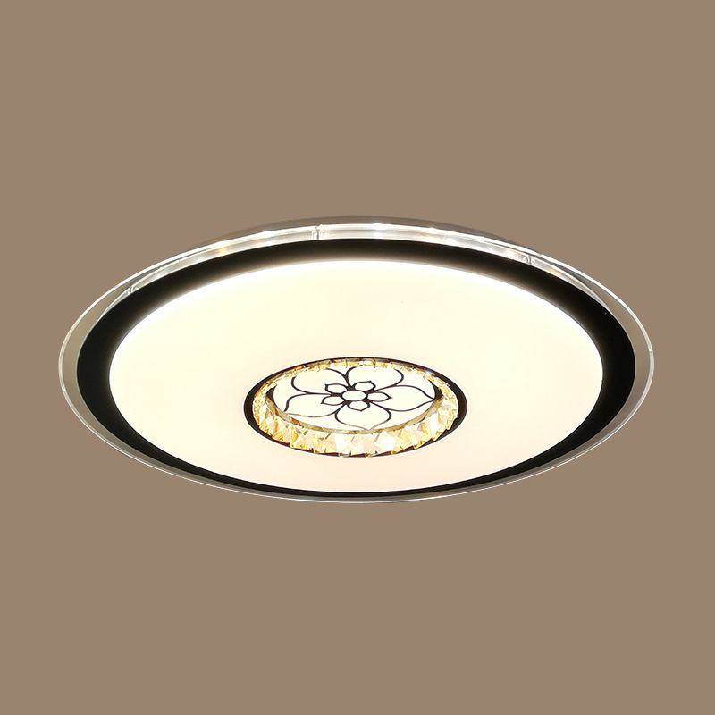 Round Ceiling Mounted Fixture Simple Crystal Block LED Black Flush Lamp with Loving Heart Pattern