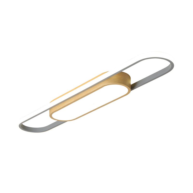 16"/23.5"/31.5" L LED Doorway Flush Mount Modern White Flushmount Ceiling Lamp with Dual Ellipse Wood Frame, Warm/White Light