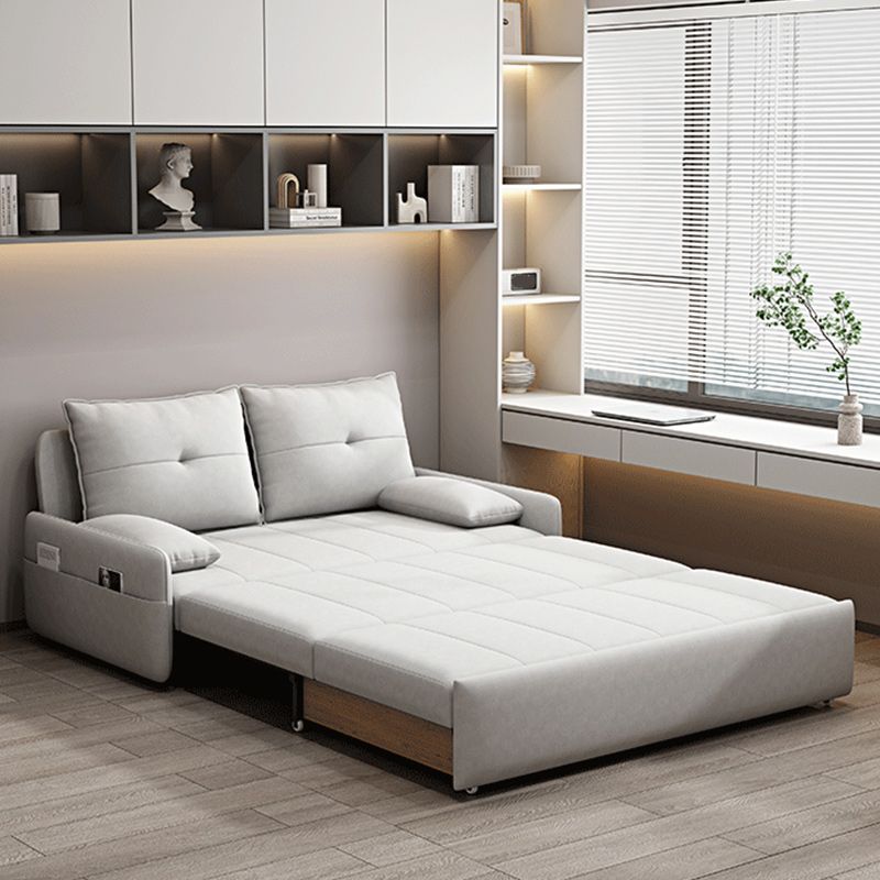 Contemporary Faux Leather Sleeper Pillow Top Arms Sofa Bed in Gray