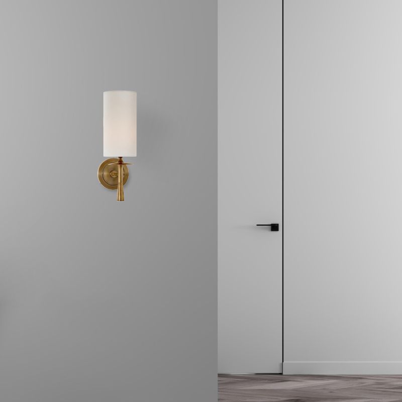 Modern Metal Wall Sconce Cylinder Shape Wall Light with Fabric Shade for Living Room