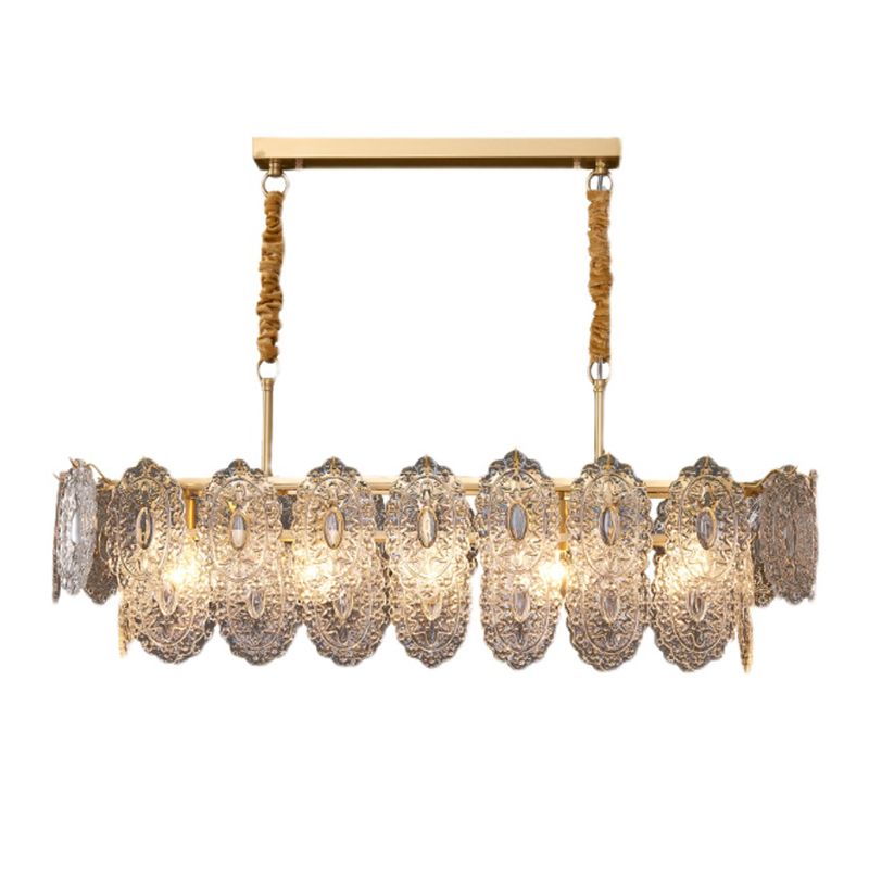 Ideas de iluminación de isla rectangular de estilo contemporáneo luces de isla de vidrio