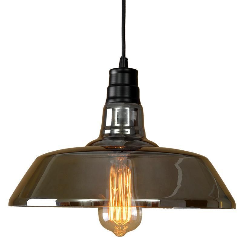 1 Lulb Fumo Grey Glass Glass Light Industrial Black Black Alabod Sospension Accensione