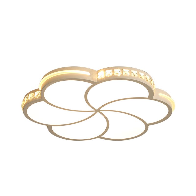 Flower Bedroom Flush Mount Lamp Simple Crystal 16.5"/20.5"/24.5" W LED White Flush Light Fixture in Warm/White/3 Color Light