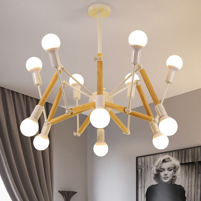 Lampadario a forma di ragno in legno massiccio Lampada moderna semplicità per sala da pranzo regolabile lampada per illuminazione appesa