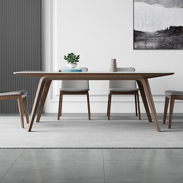 Modern Rectangle Table Sintered Stone Dining Table with Wood Legs