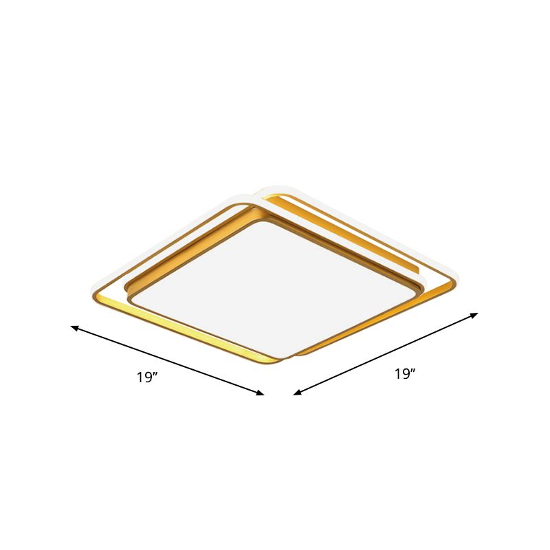 Modern Square/Rectangle Flush Light Acrylic Living Room LED Ceiling Mount Lamp in Gold, Warm/White/3 Color Light