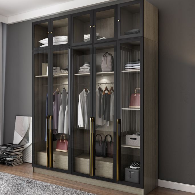 Contemporary Style Wardrobe Gray Colour Glass Wardrobe Closet