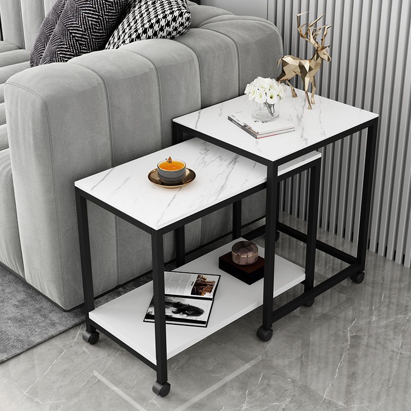 Modern Square 4 Legs End Table with Shelves and Storage for Living Room