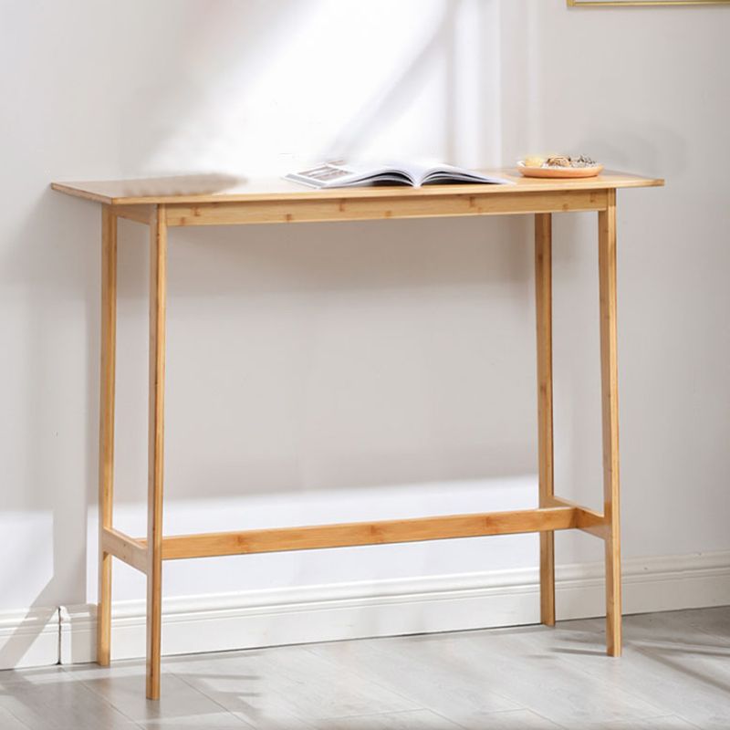 Solid Wood Bar Table Brown Trestle Base Dining Table for Kitchen Living Room