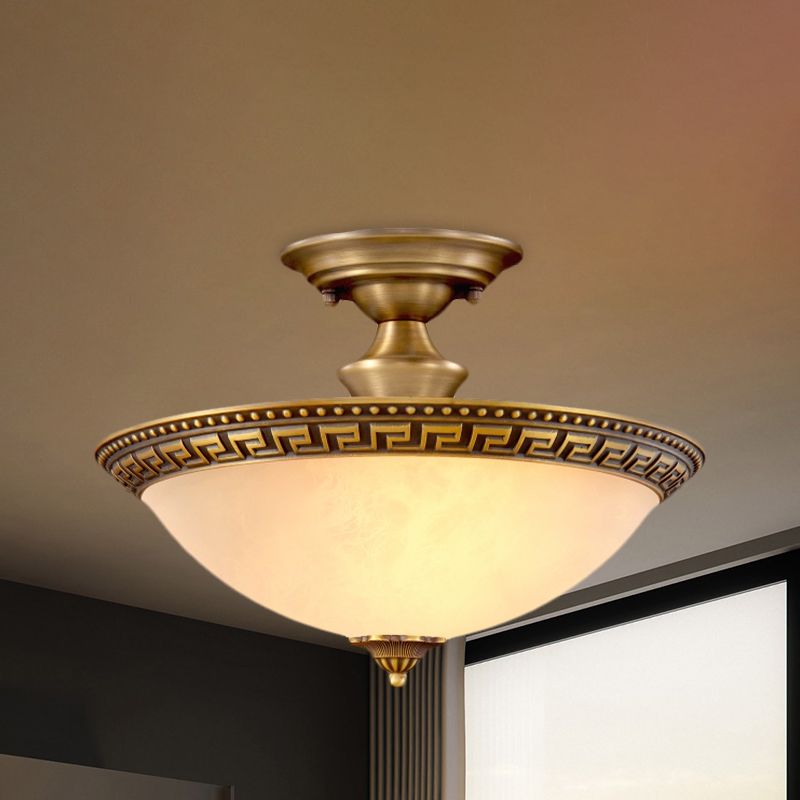 Bowl Living Room Semi Flush Traditionalist 3 Heads Brass Flush Mount Light Fixture