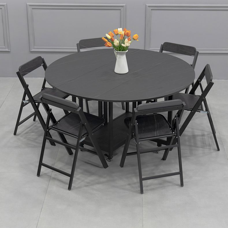 Foldable Wooden Top Table Extendable Round Table in Black (only table)