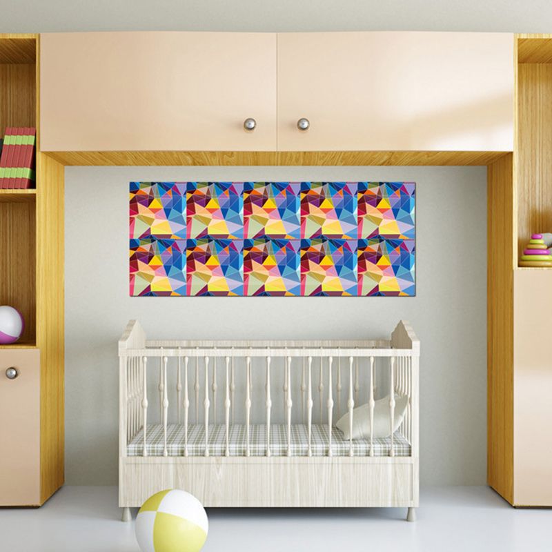 Modern Art Origami Wallpaper Panels for Nursery 4.3-sq ft Wall Covering in Red-Yellow-Blue, Stick On