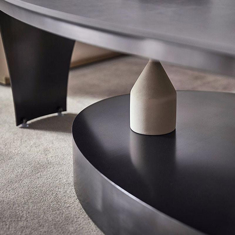 Slate Nesting Coffee Table Set Pedestal Coffee Table with 2 Drawers
