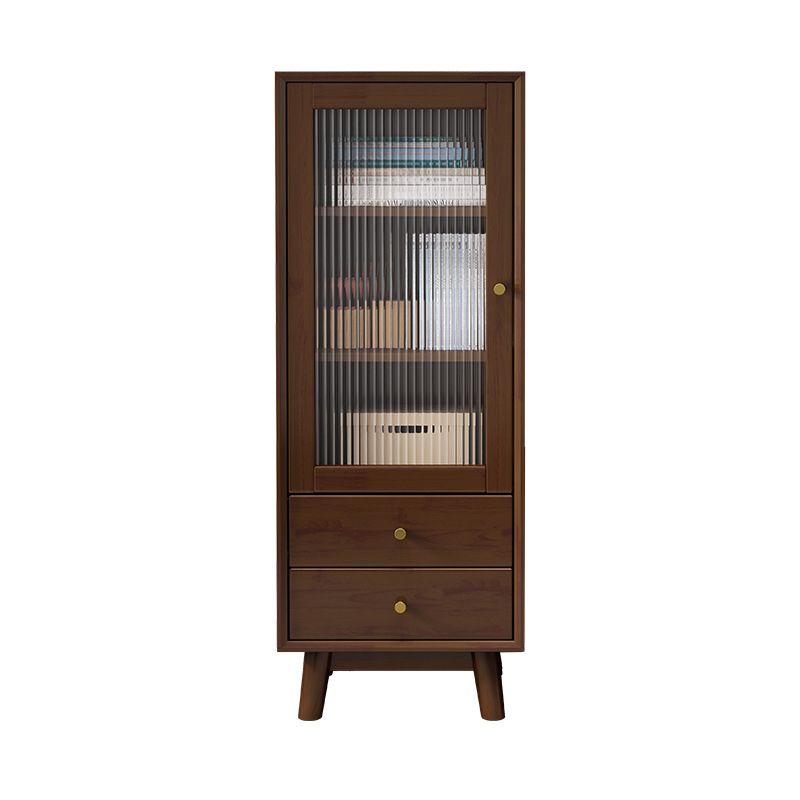 19. 7" W Glass Paned Accent Cabinet Pine Wood 1 - Door and 2 - Drawer Chest