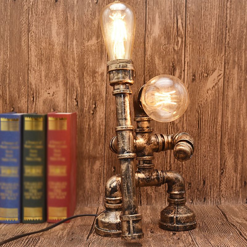 Water Pipe Night Table Lamp Industrial Metal Nightstand Light for Dorm Room Decoration