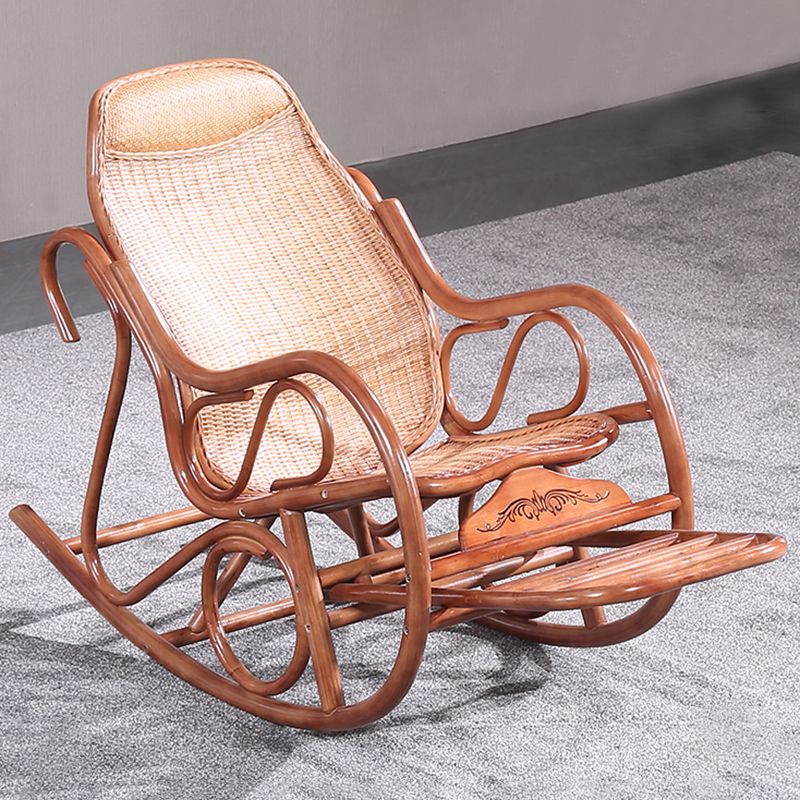 Traditional Rocking Chair Rattan Frame Spindle Backrest Solid Color Indoor Rocking Chair
