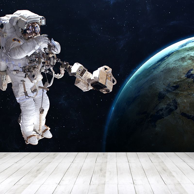Blue Astronaut and Earth Mural Universe Sci-Fi Stain-Proof Wall Decor for Kitchen