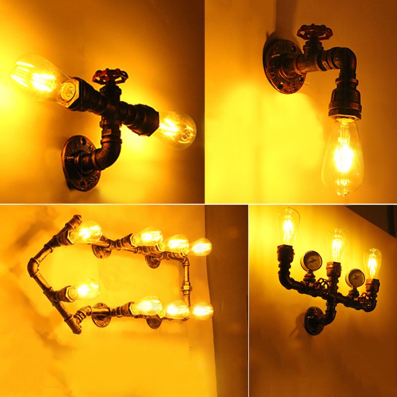 Industrial Loft Vintage Conduit Wall Light Sconces Wrought Iron Wall Mounted Light for Bar