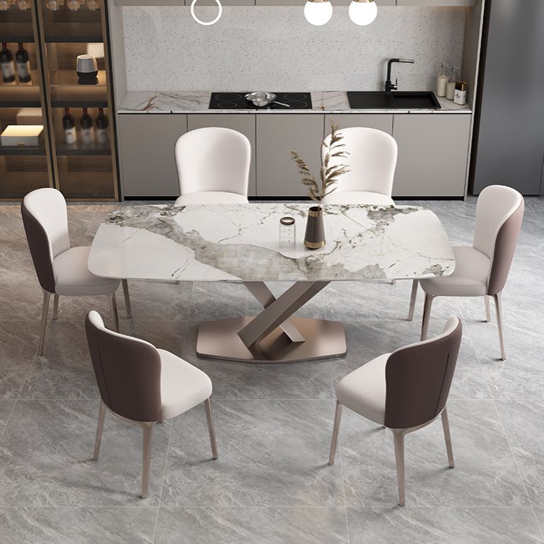 Pedestal 1/2/5/7 Pieces Dining Table Set Stainless Steel Dining Table and Chairs