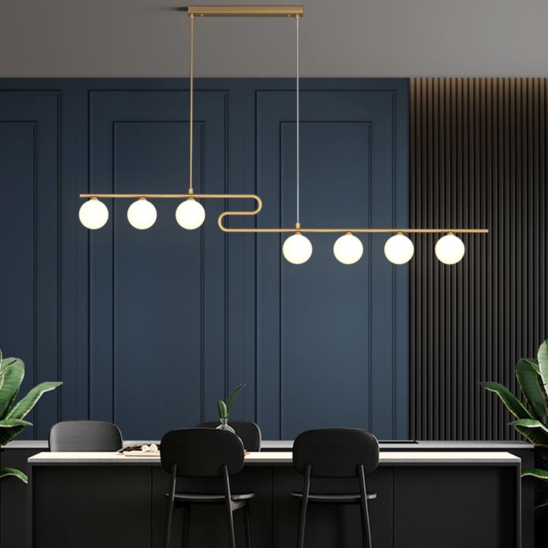 Round Dining Room Island Lighting Fixture Glass Modern Hanging Light in Gold