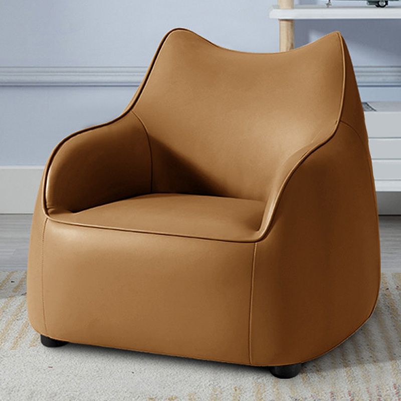 Modern Barrel Chair Genuine Leather Chair with Black Legs for Bedroom